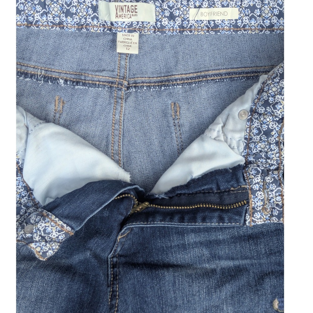 Vintage America Blues Floral Embroidered Boyfriend Jeans Medium Wash Blue Sz 12 - Picture 4 of 5